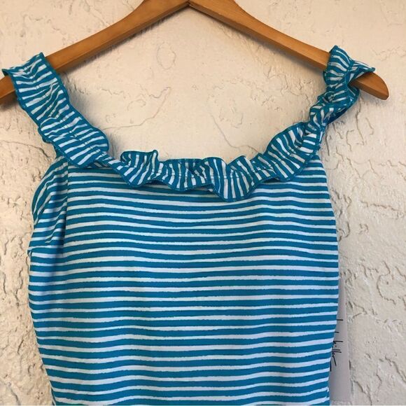 NICOLE MILLER One Piece Stripe Off Shoulder Ruffle Swim Bathing Suit Size 10 - Picture 4 of 9